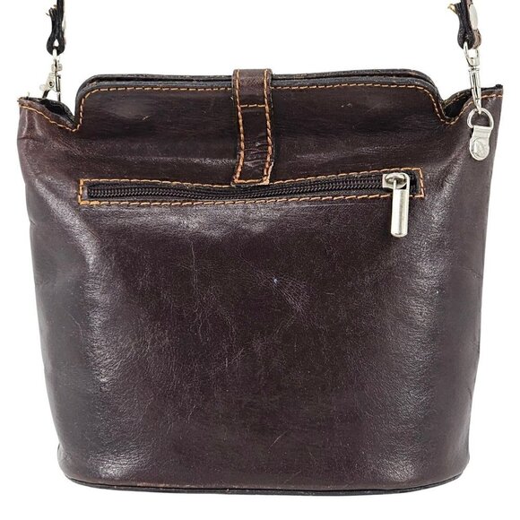 Vintage Vera Pelle Made in Italy Smooth Brown Leather Small Bucket Bag Crossbody - Picture 14 of 15